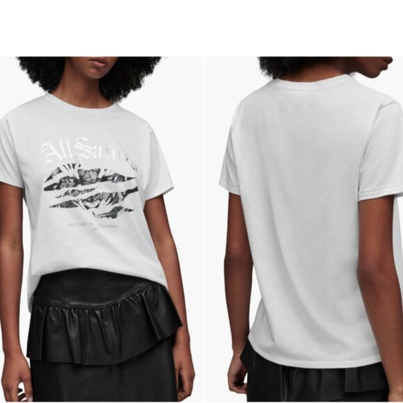 ALLSAINTS Organic Cotton Graphic T-Shirt Grace Ally Tee in Optic White M/Medium - Picture 3 of 5